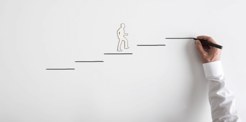 A drawing of a person climbing up the steps