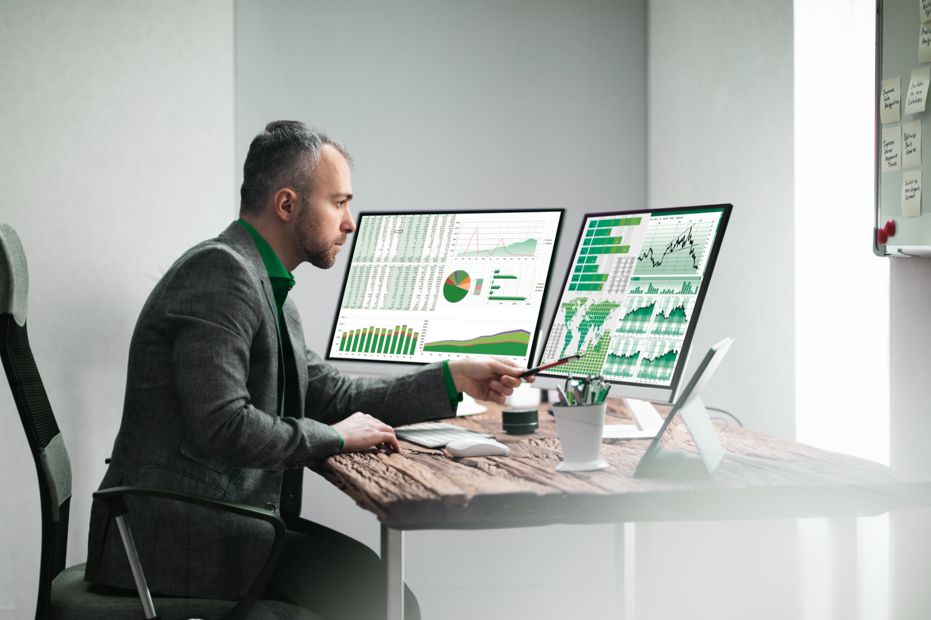 An office employee using AI in finance