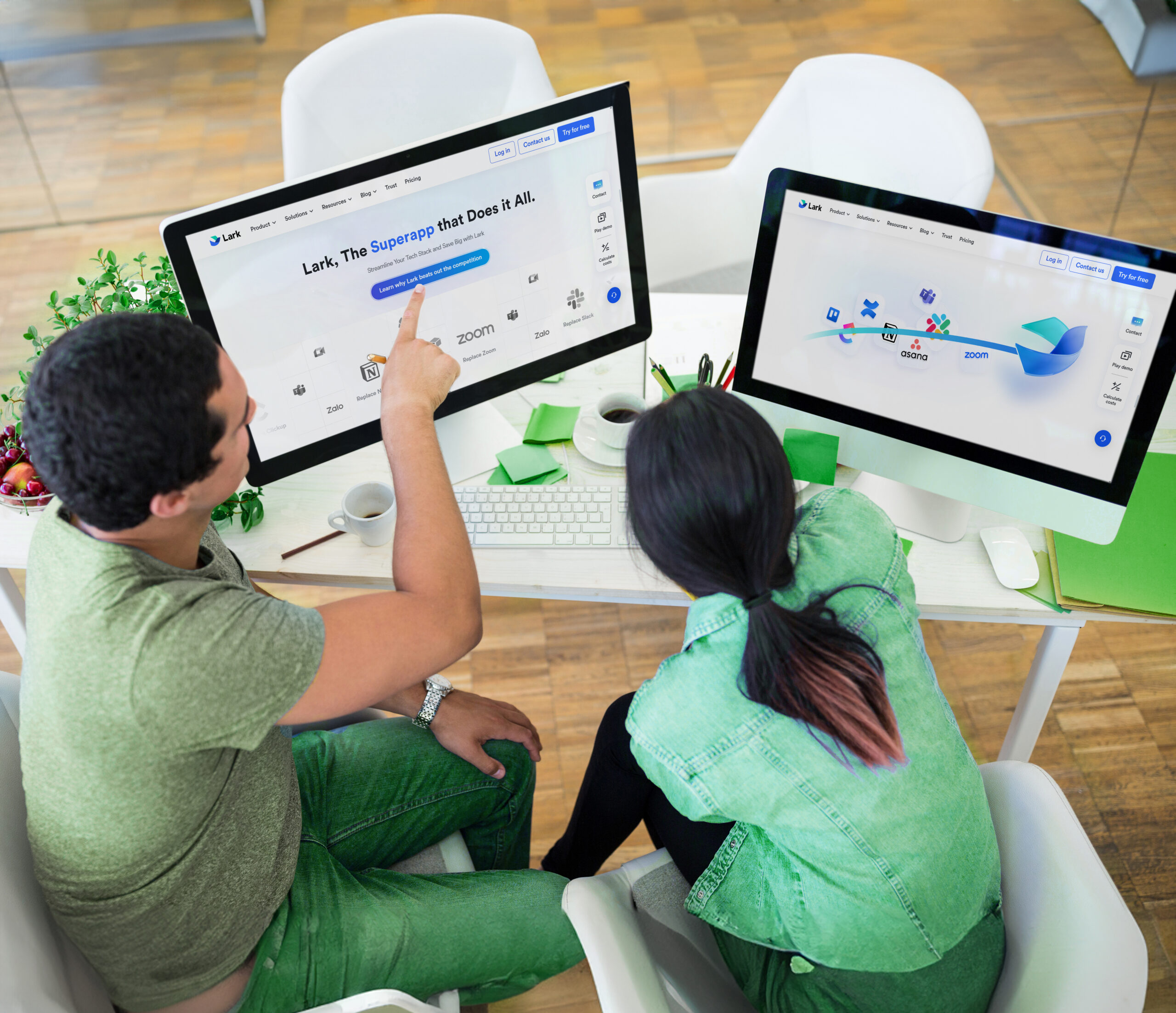 Team collaborating in the office, eager to explore the features of the superapp. Image link: Free Photo | Male and female graphic designers interacting over computer